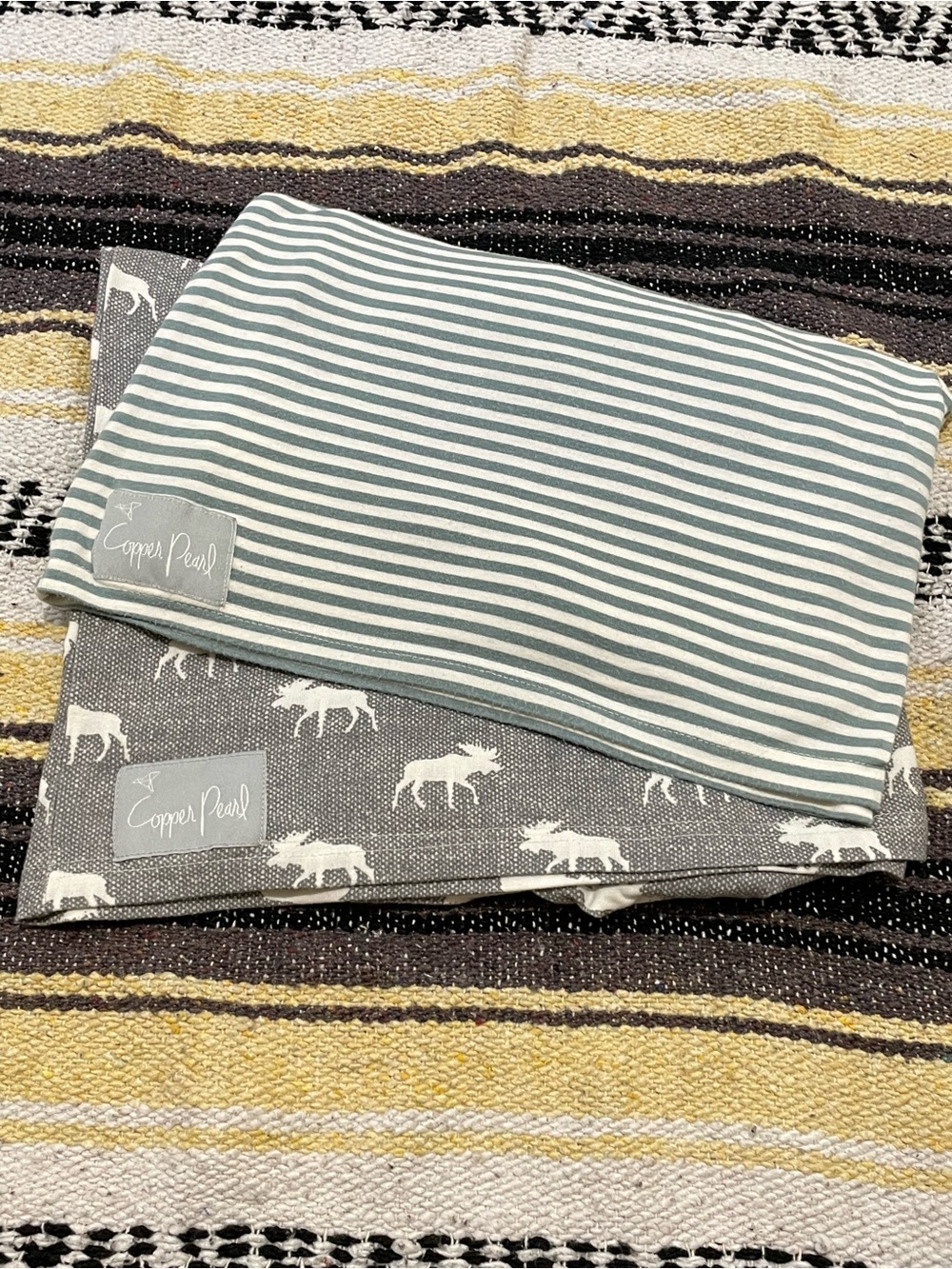 Copper Pearl Kids Gray Stripe & Moose Swaddle Set